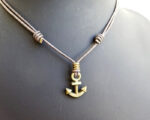 bronze anchor pendant on leather slip knot