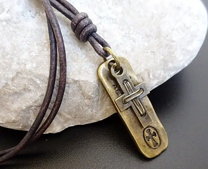 BURDEN OF PROOF MENS CROSS PENDANT WEBSITE LISTING 1A BURDEN OF PROOF MENS CROSS PENDANT ON LEATHER