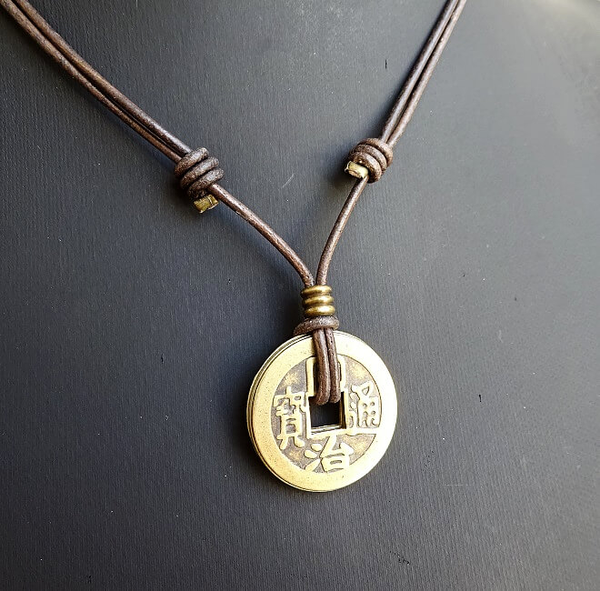 CHINESE COIN NECKLACE chinese coin necklace WITH SLIP KNOT CLOSURE