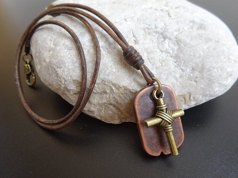 mens cross necklace on leather mens cross necklace on leather