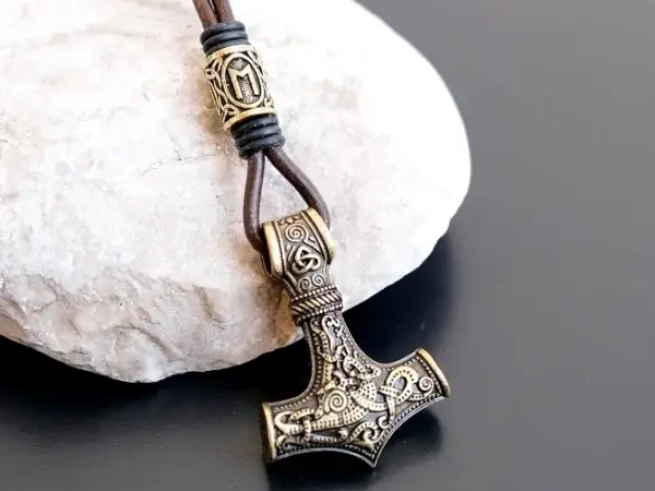 Bronze Mjolnir Necklace with rune