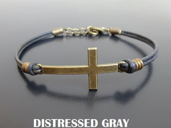 bronze cross leather bracelet adjustable distressed gray 9 website gallery A