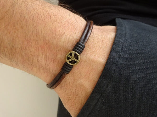 peace symbol leather bracelet hook clasp worn 4 INSTAGRAM