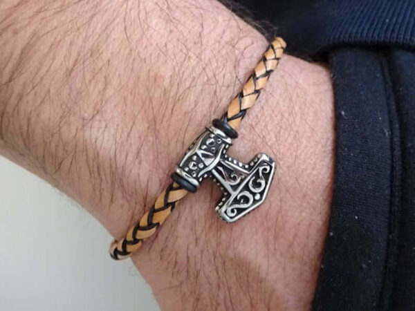 SMALL MJOLNIR BRAIDED LEATHER BRACELET 1