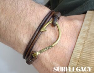 fish hook hope leather wrap bracelet worn 2