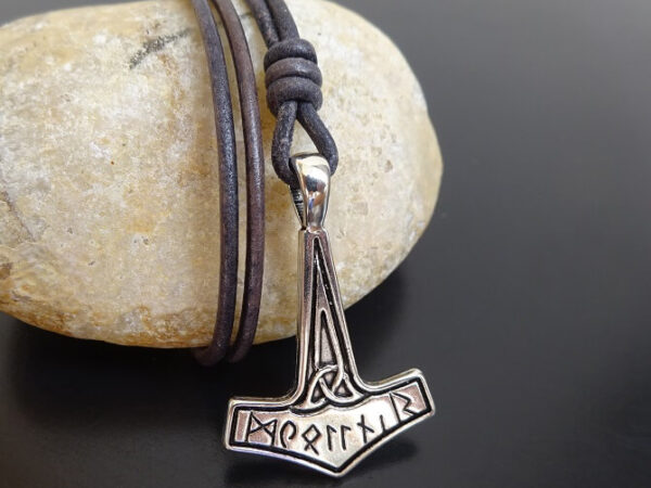 hammer mjolnir with runes on distressed gray leather 6 website 2