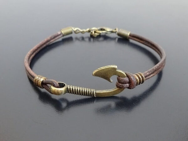 fish hook leather bracelet adjustable