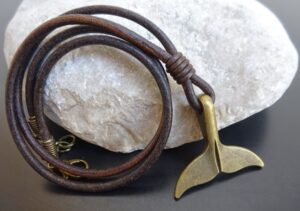 bronze brushed whale tail leather necklace 5