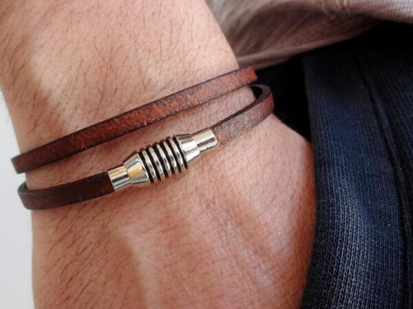 flat Leather bracelet with silver magnetic clasp