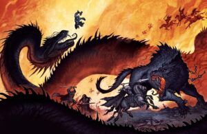a scene of Fenrir ragnarok norse myhtology