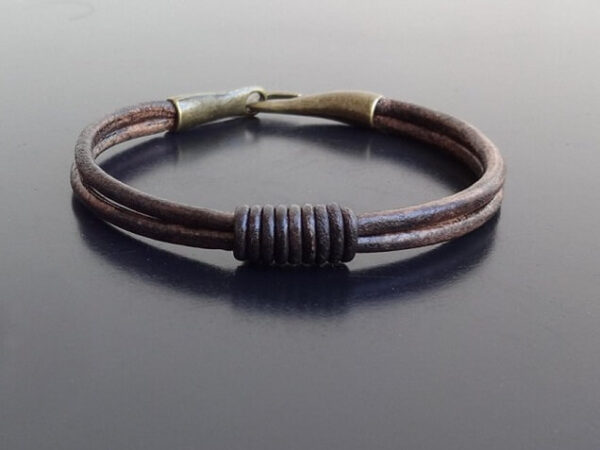 handmade mens leather bracelet hook clasp