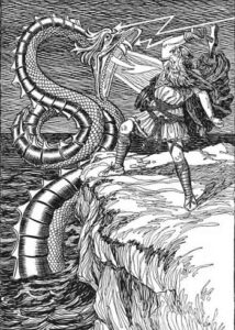 thor fighting Jormungandr