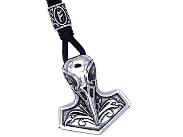 Mjolnir Raven Skull Necklace