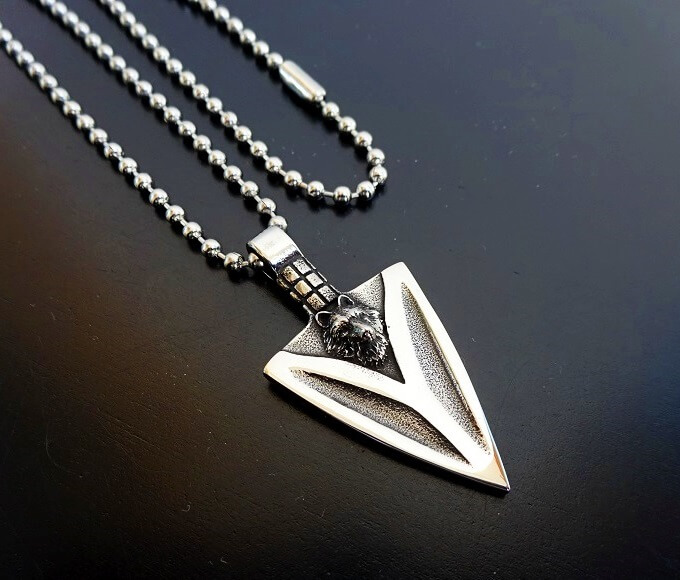 WOLF ARROWHEAD BALL CHAIN NECKLACE Wolf Arrowhead Pendant