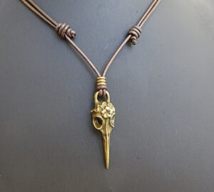 Bronze color Raven Skull Pendant ON LEATHER SLIP KNOT