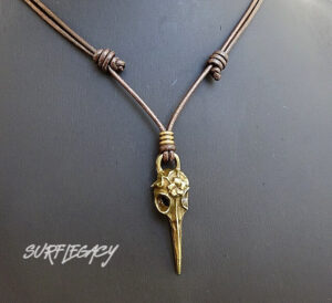 Unisex Raven Skull Pendant on leather