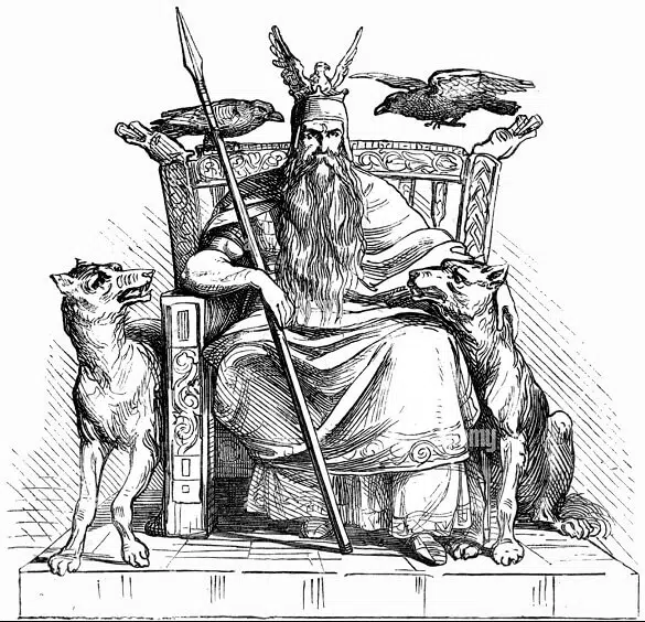 geri and freki with odin and his mighty spear gungnir