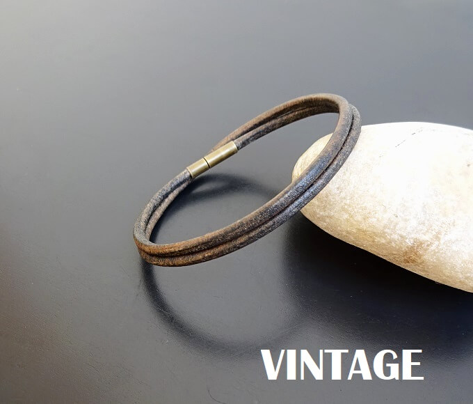 LEATHER WRAP BRACELET 3MM BRONZE PUSH CLASP VINTAGE COLOR