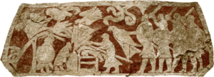 A relief carving of human sacrifice from the Stora Hammars stones of Lärbro (circa 8th to 11th century valknut