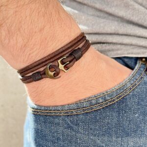 Anchor Leather Wrap Bracelet