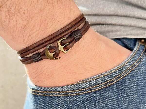 Anchor Leather Wrap Bracelet