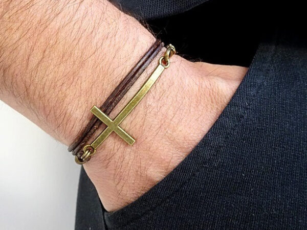 Mens cross bracelet double wrap