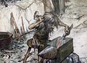 Dwarf crafting the sword