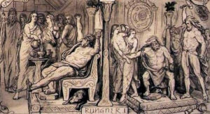 Hrungnir invited to the Valhǫll - Hrungnir and Þórr (1875)