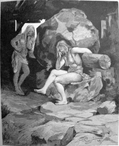 Fenja and Menja at the mill. Illustration by Carl Larsson and Gunnar Forssell.